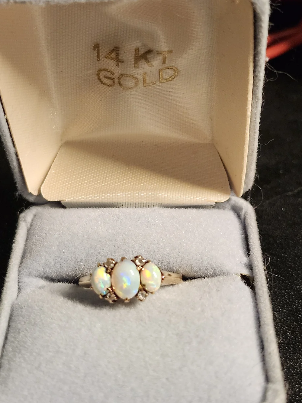 Vintage Opal Three-Stone Ring in White Opal and 14 K Gold